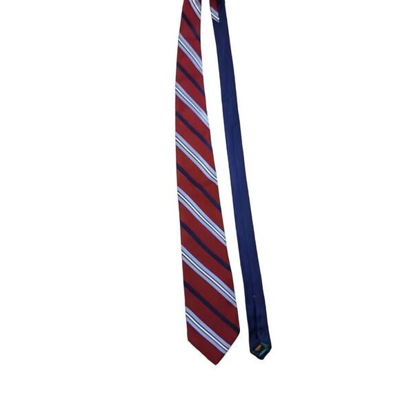 Tommy Hilfiger Silk Maroon Red White & Blue with Solid Blue Contrast Tail Tie - Picture 5 of 7